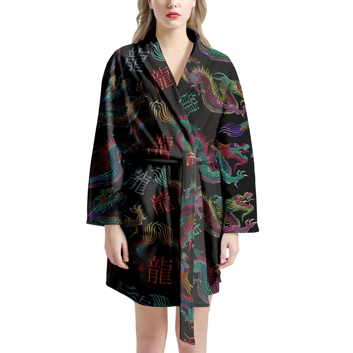 Chinese Dragon Character Print Women's Robe-grizzshop
