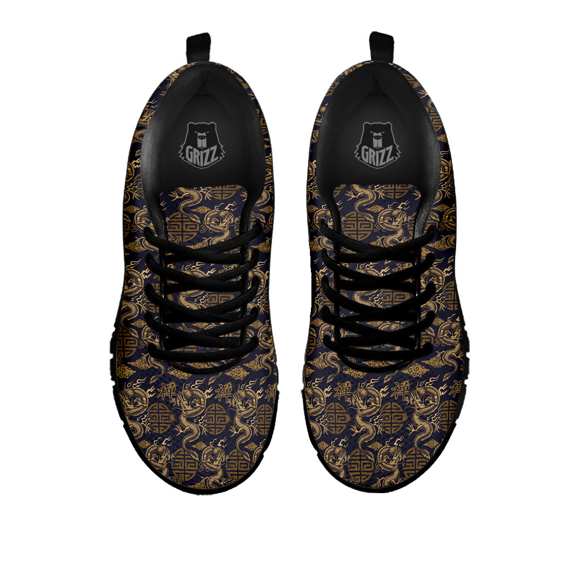 Chinese Dragon Print Pattern Black Sneaker-grizzshop