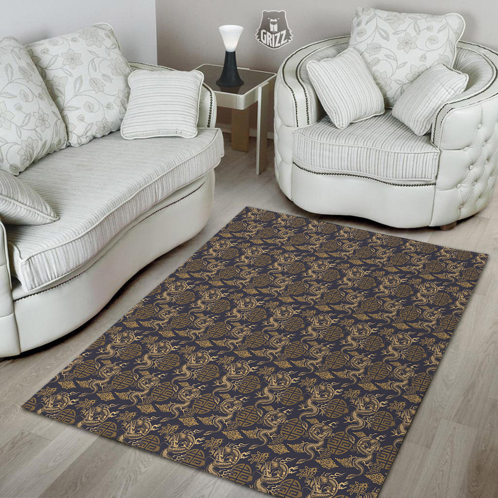 Chinese Dragon Print Pattern Floor Mat-grizzshop
