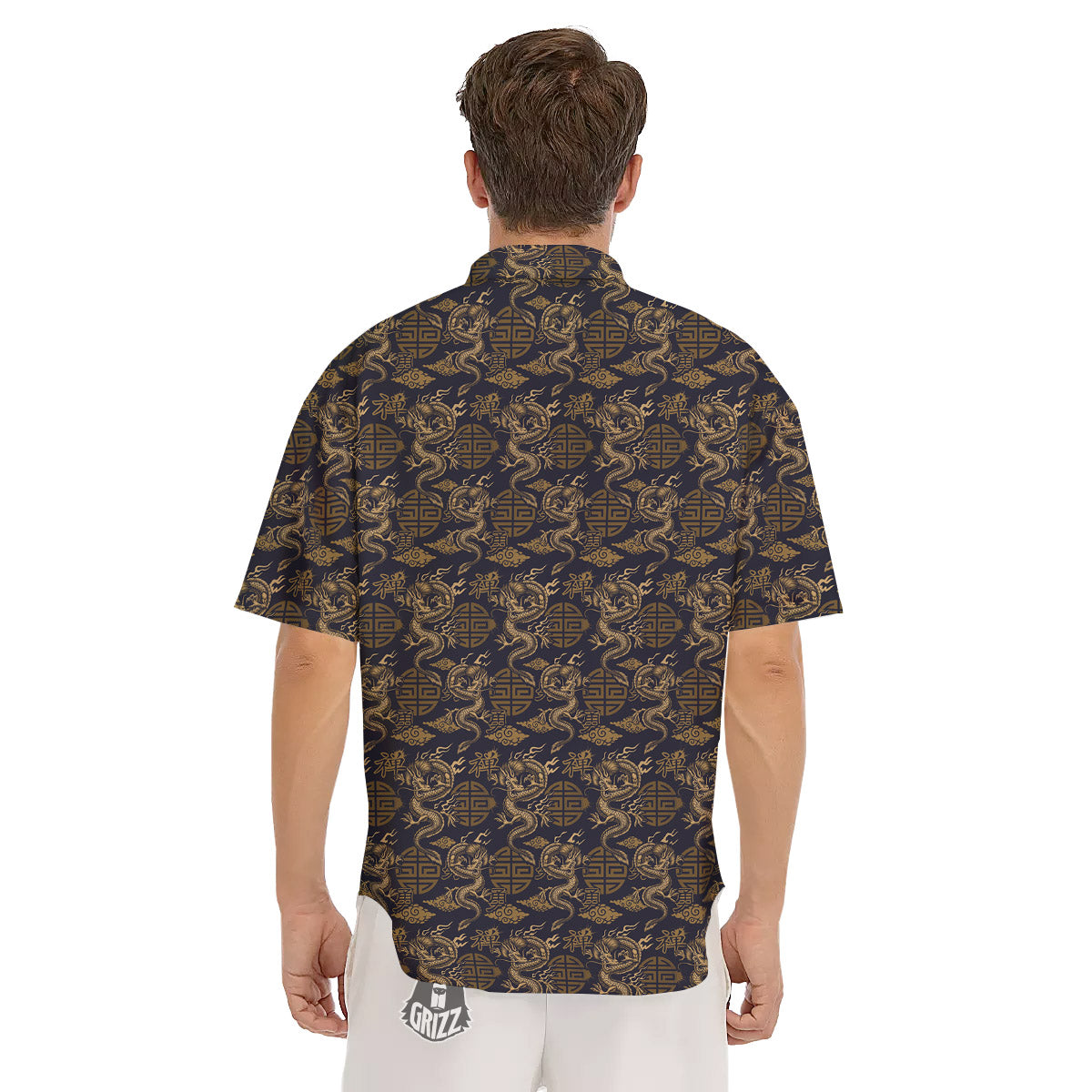 Chinese Dragon Print Pattern Men's Short Sleeve Shirts-grizzshop