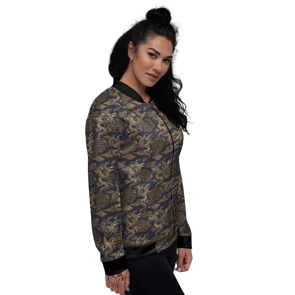 Chinese Dragon Print Pattern Women's Bomber Jacket-grizzshop