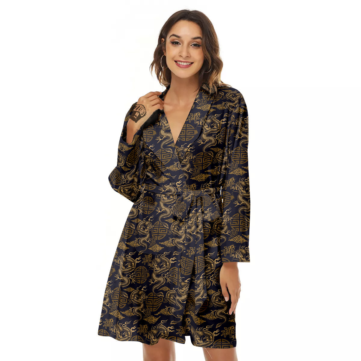 Chinese Dragon Print Pattern Women's Robe-grizzshop