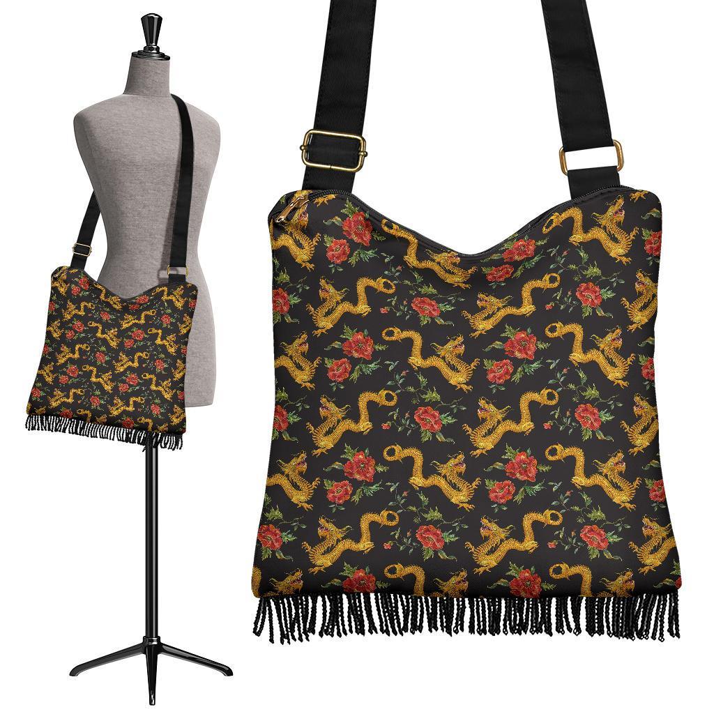 Chinese Dragon Rose Pattern Print Crossbody Bags-grizzshop