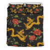 Chinese Dragon Rose Pattern Print Duvet Cover Bedding Set-grizzshop