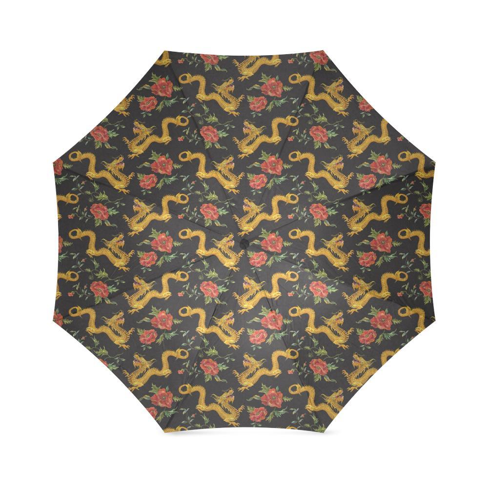 Chinese Dragon Rose Pattern Print Foldable Umbrella-grizzshop