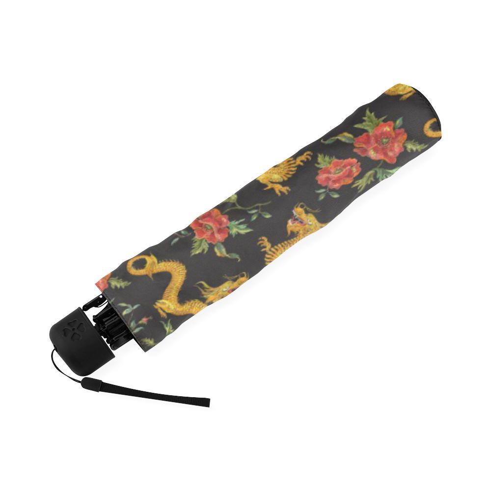 Chinese Dragon Rose Pattern Print Foldable Umbrella-grizzshop