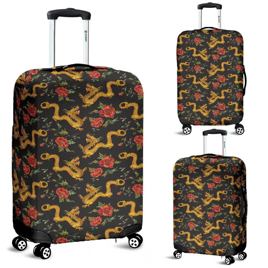 Chinese Dragon Rose Pattern Print Luggage Cover Protector-grizzshop