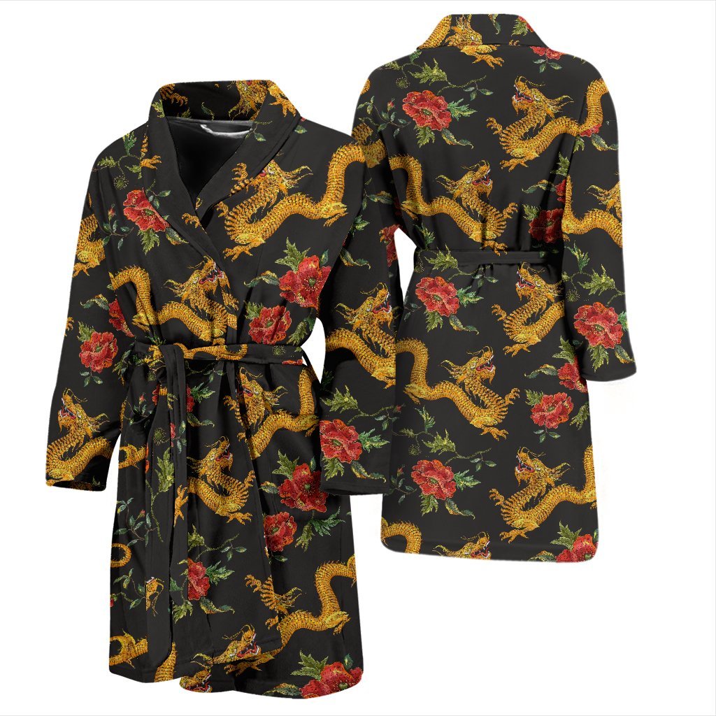 Chinese Dragon Rose Pattern Print Men Long Robe-grizzshop