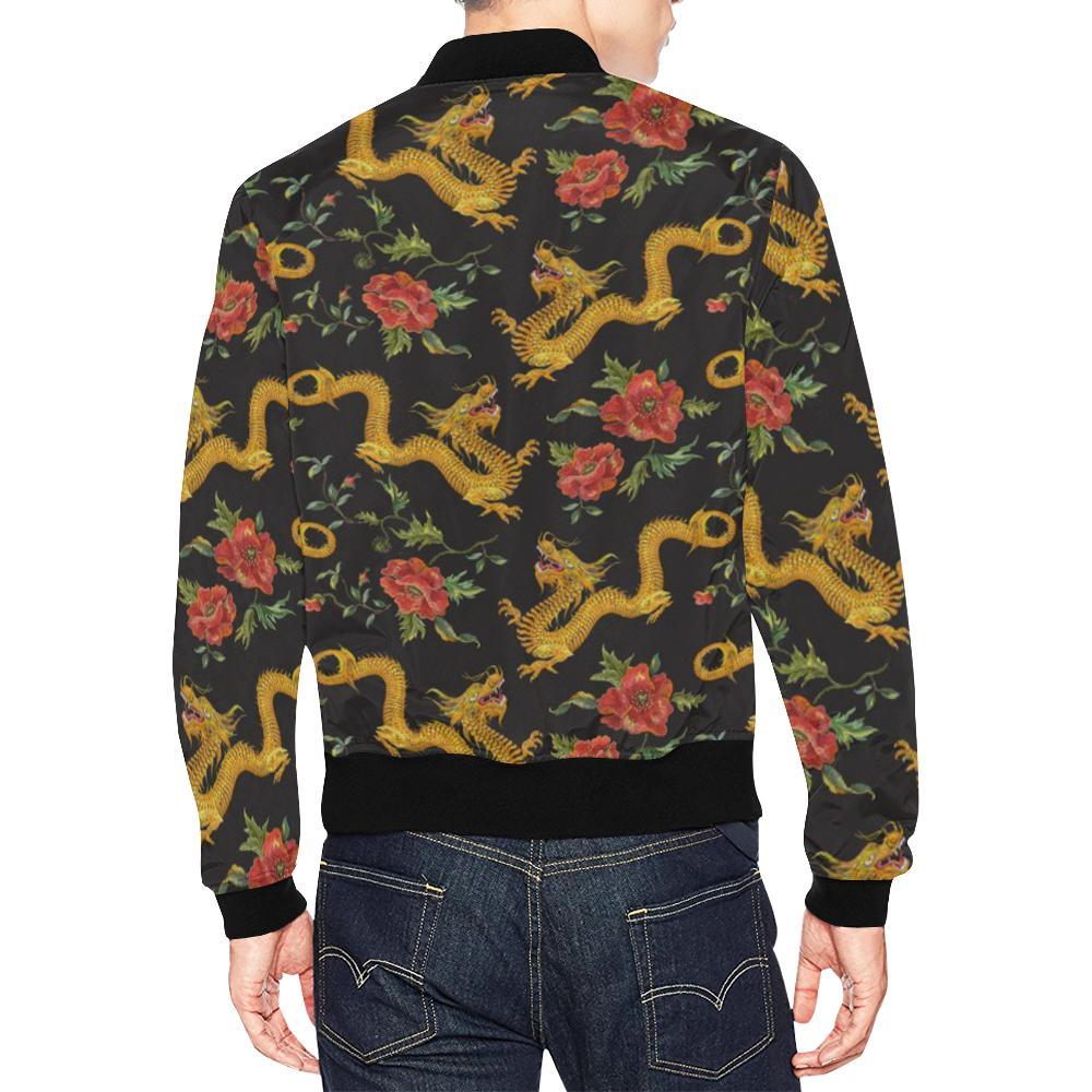 Chinese Dragon Rose Pattern Print Men's Bomber Jacket-grizzshop