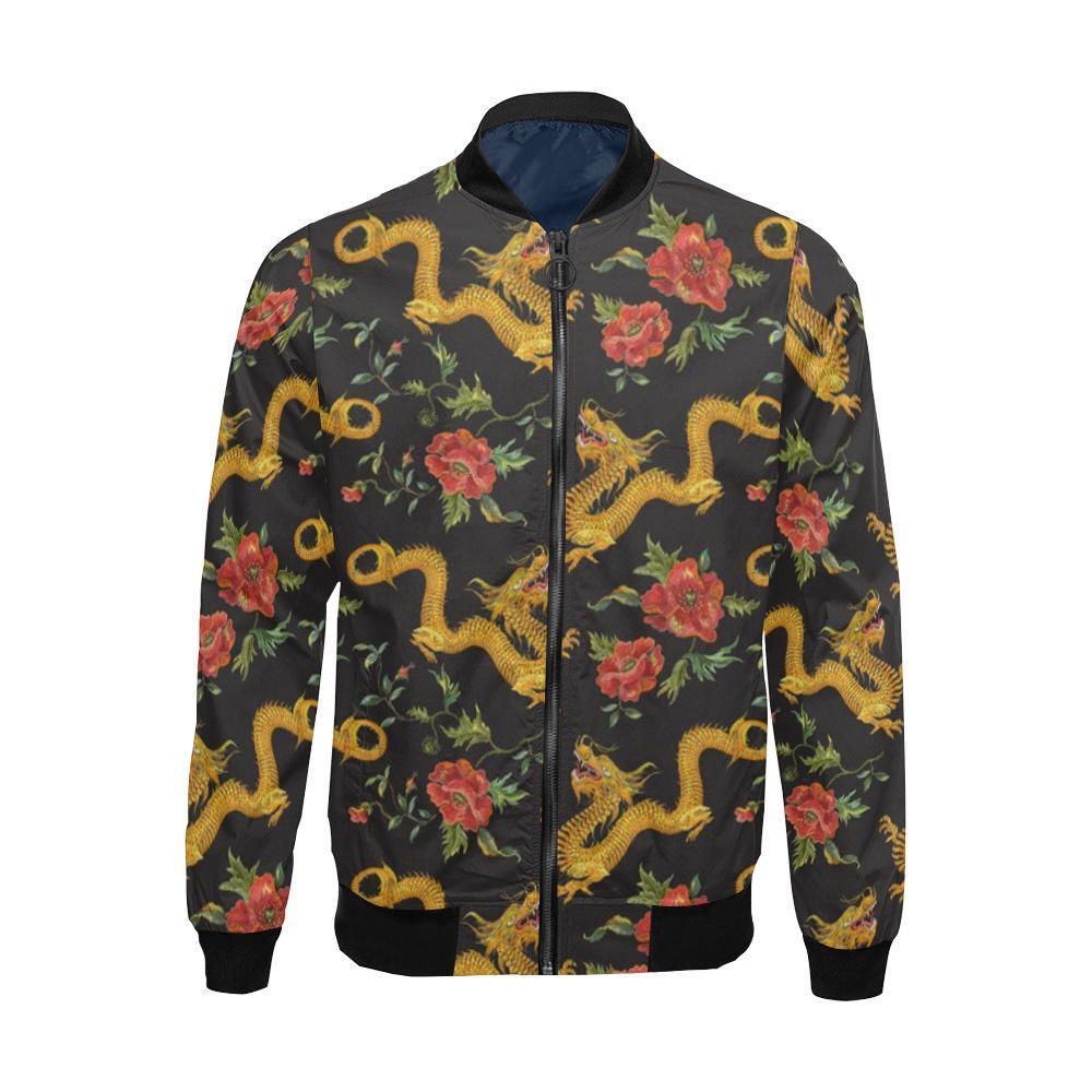 Chinese Dragon Rose Pattern Print Men's Bomber Jacket-grizzshop