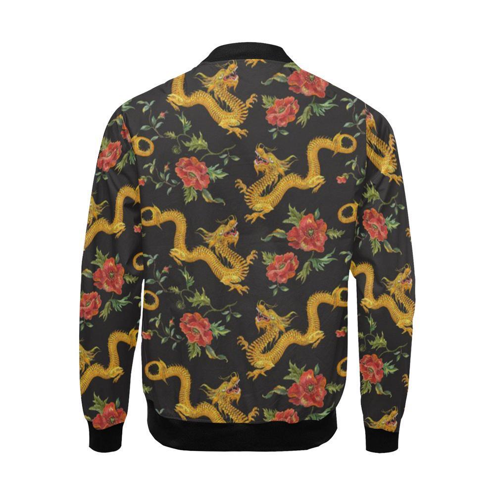 Chinese Dragon Rose Pattern Print Men's Bomber Jacket-grizzshop