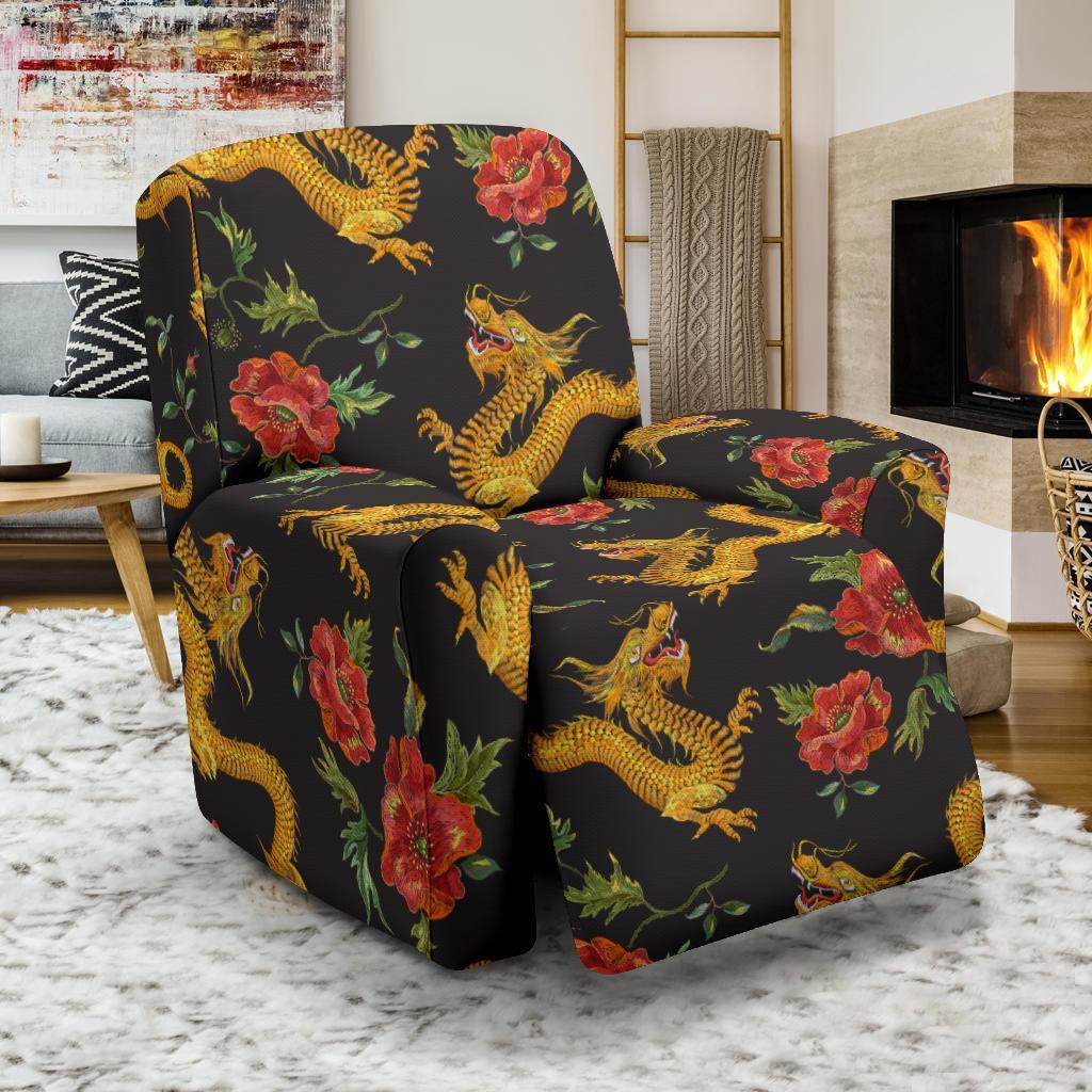 Chinese Dragon Rose Pattern Print Recliner Cover-grizzshop