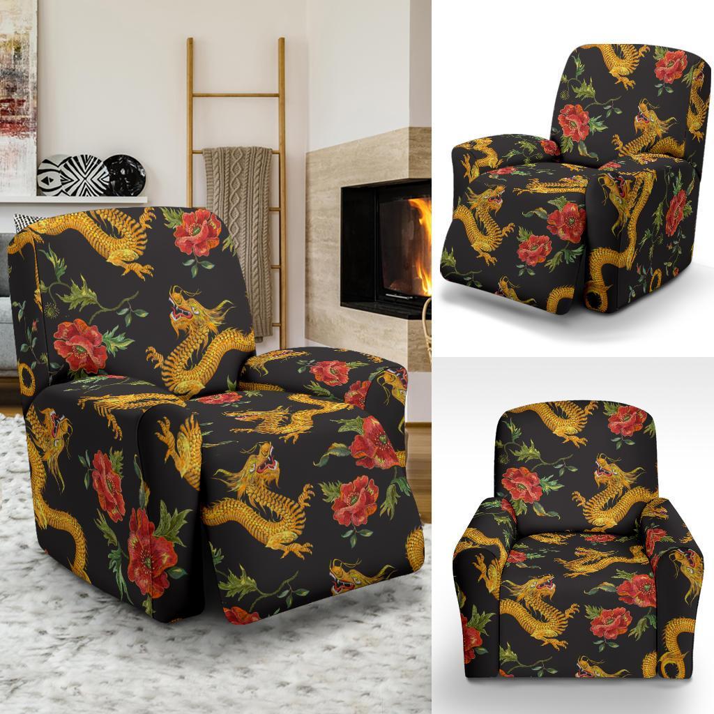 Chinese Dragon Rose Pattern Print Recliner Cover-grizzshop