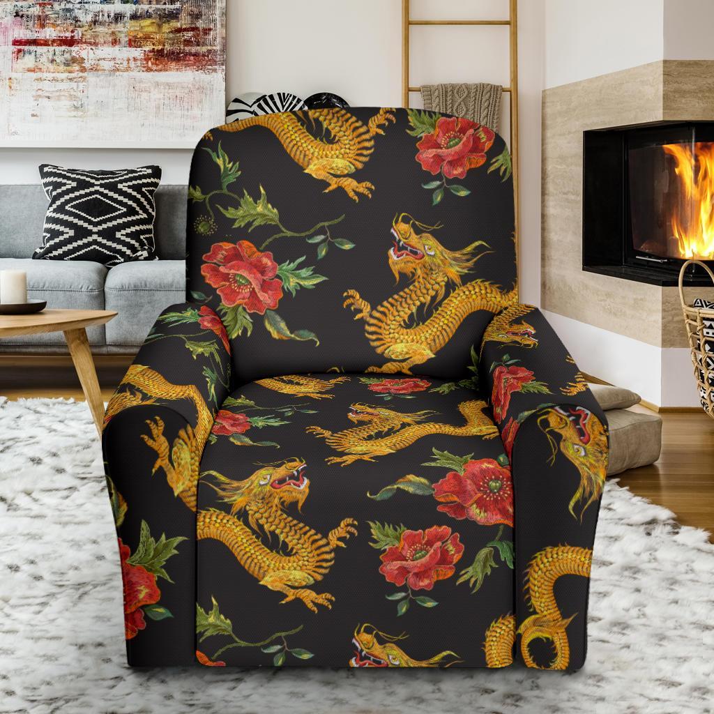 Chinese Dragon Rose Pattern Print Recliner Cover-grizzshop