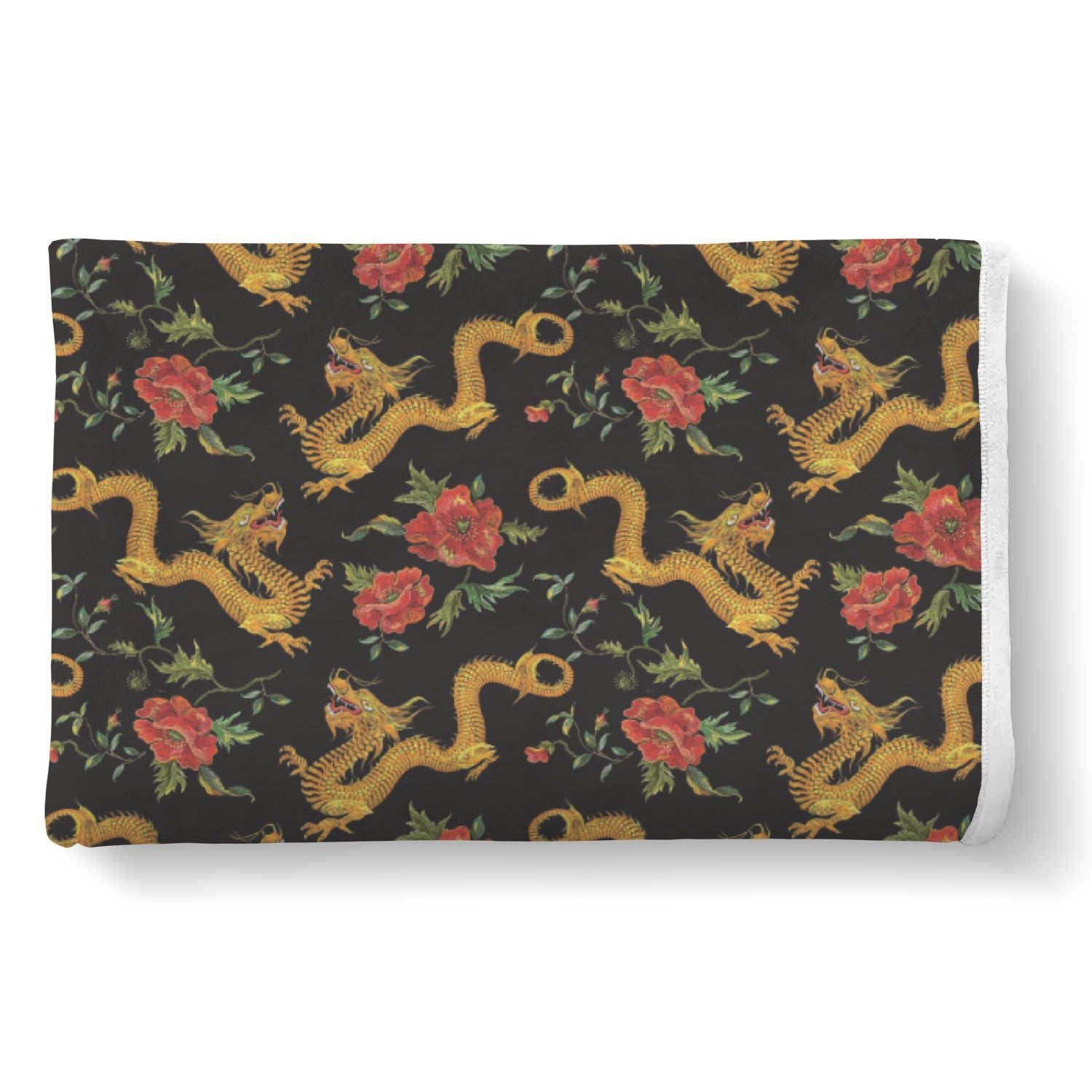 Chinese Dragon Rose Pattern Print Throw Blanket-grizzshop