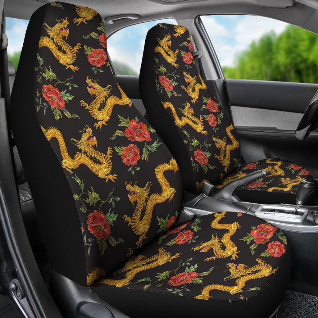 Chinese Dragon Rose Pattern Print Universal Fit Car Seat Cover-grizzshop
