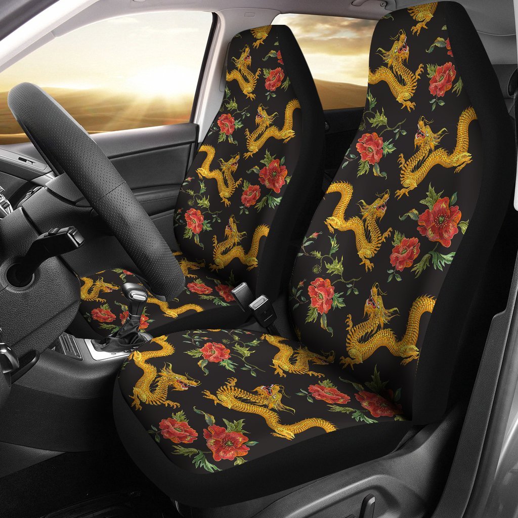 Chinese Dragon Rose Pattern Print Universal Fit Car Seat Cover-grizzshop
