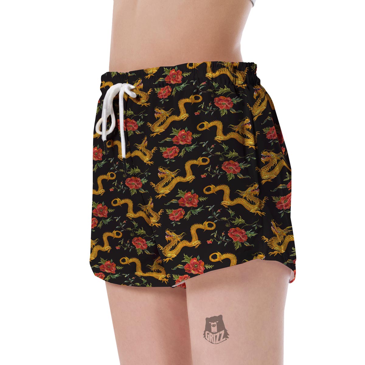 Chinese Dragon Rose Pattern Print Women's Shorts-grizzshop