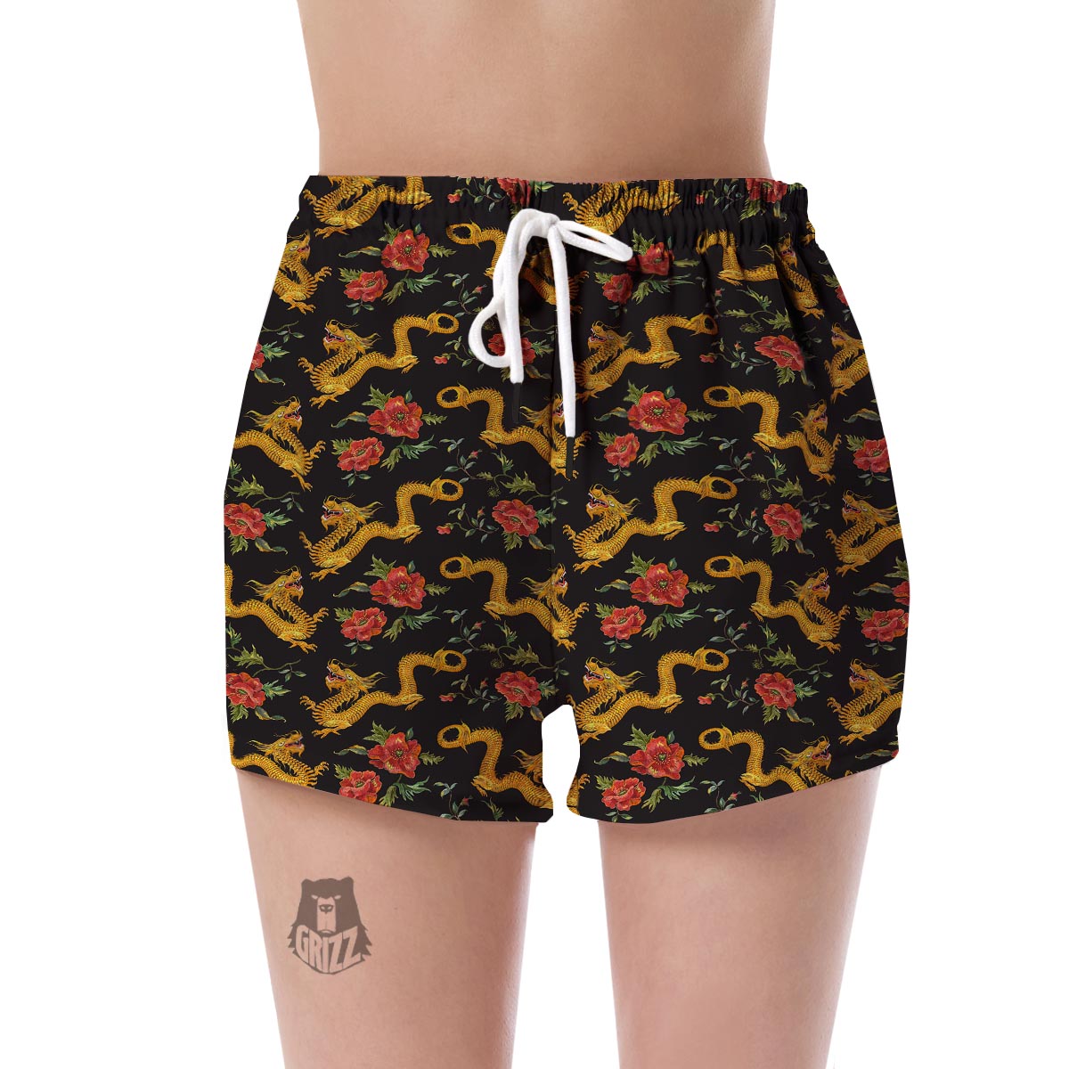 Chinese Dragon Rose Pattern Print Women's Shorts-grizzshop