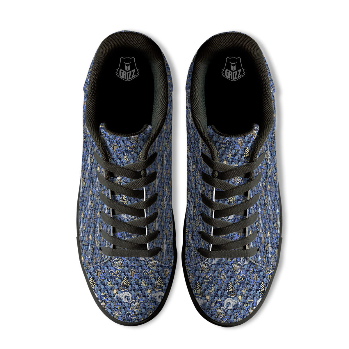 Chinese Dragon Sea Print Pattern Black Low Top Sneakers-grizzshop