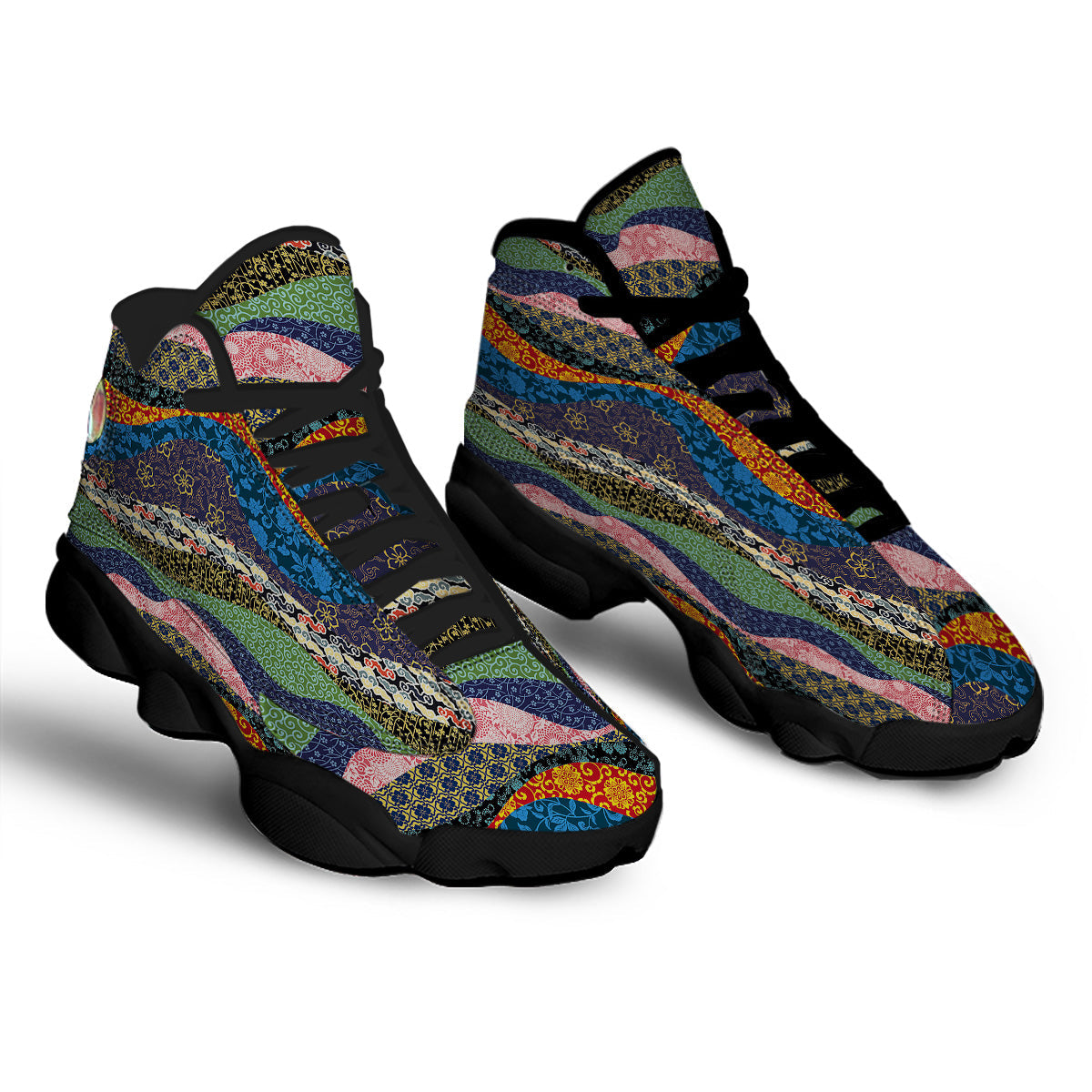 Chinese Fabric Art Print Pattern Black Basketball Shoes-grizzshop