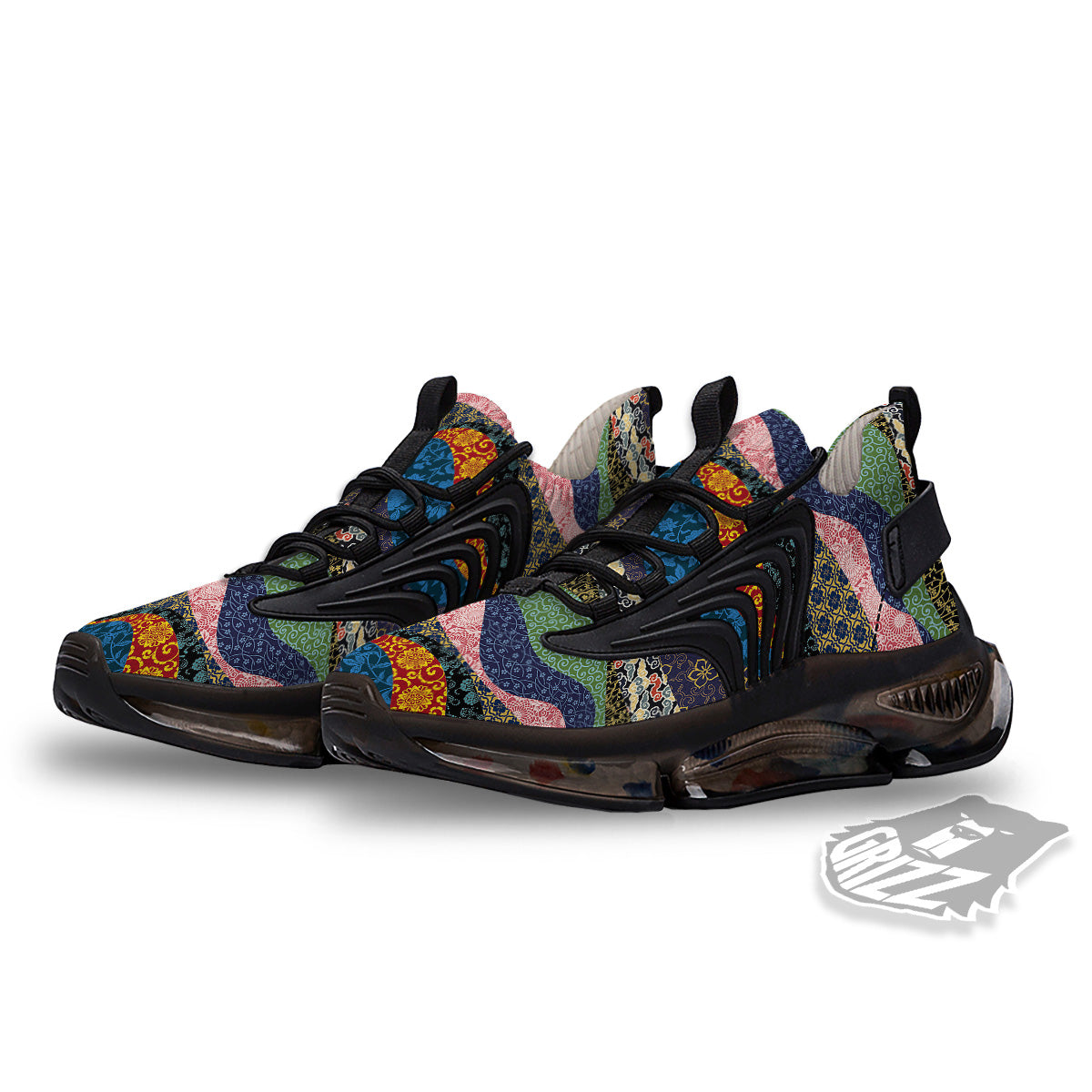 Chinese Fabric Art Print Pattern Black Gym Shoes-grizzshop