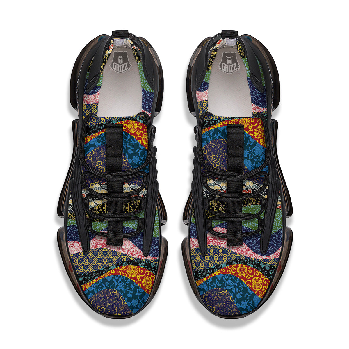 Chinese Fabric Art Print Pattern Black Gym Shoes-grizzshop