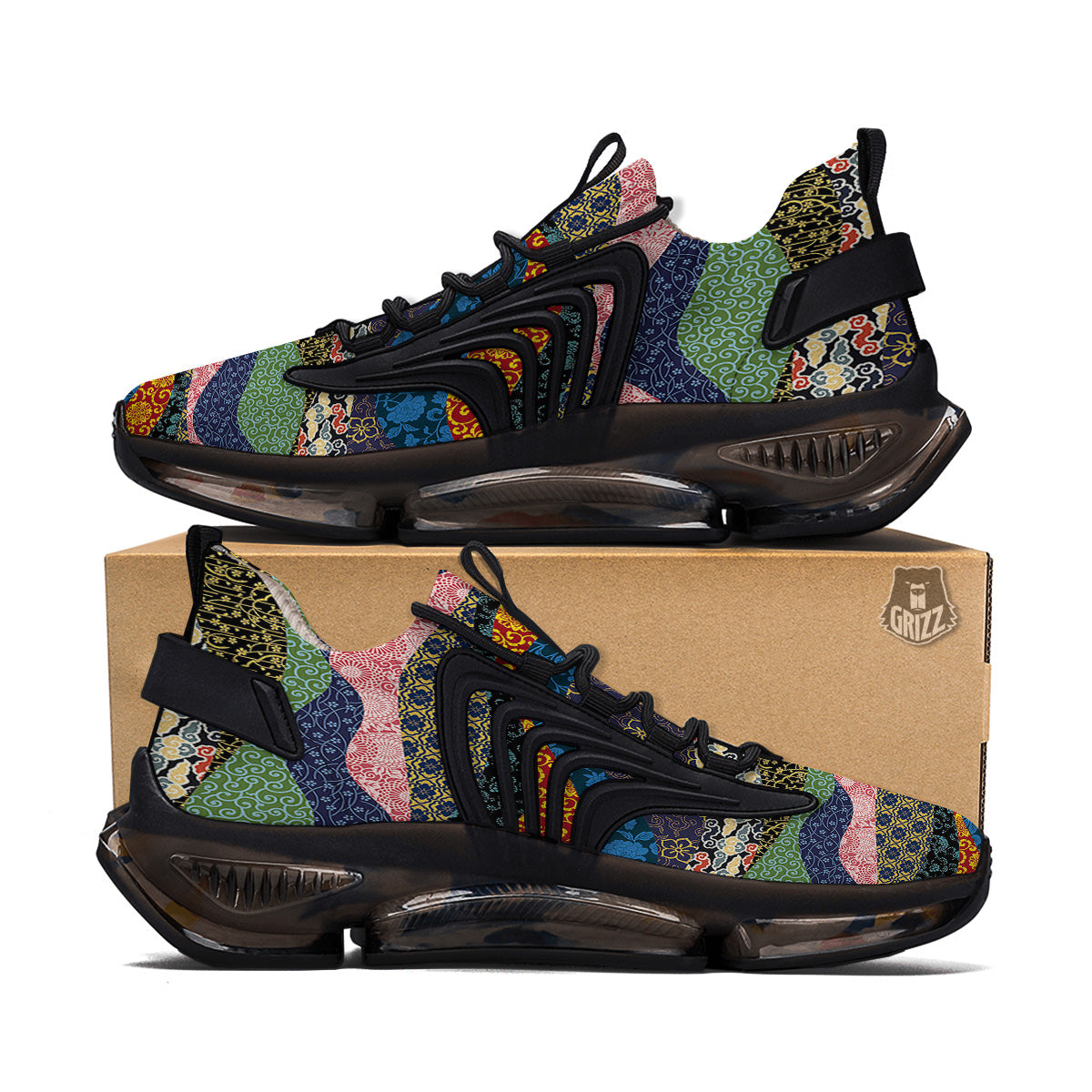 Chinese Fabric Art Print Pattern Black Gym Shoes-grizzshop