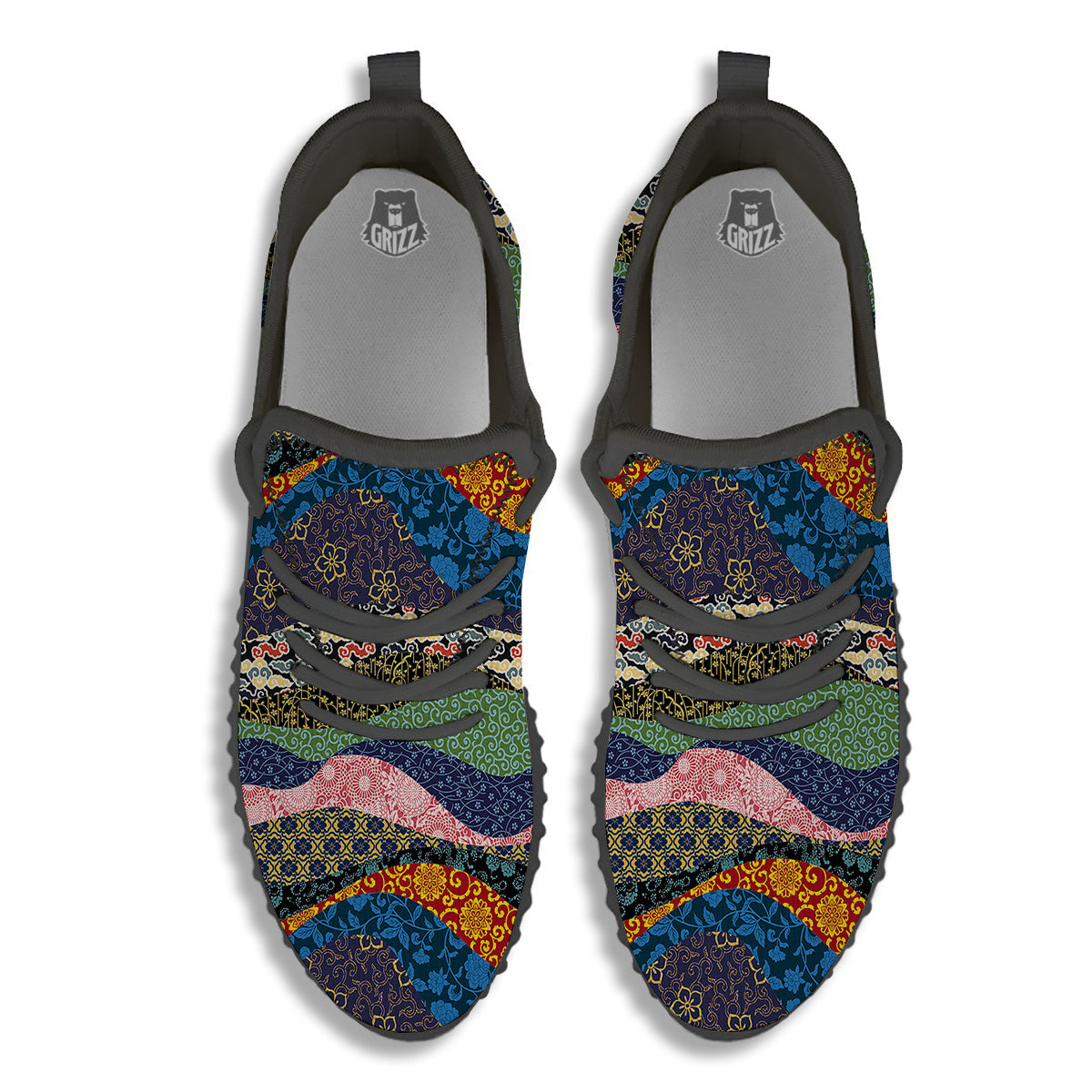 Chinese Fabric Art Print Pattern Black Walking Shoes-grizzshop