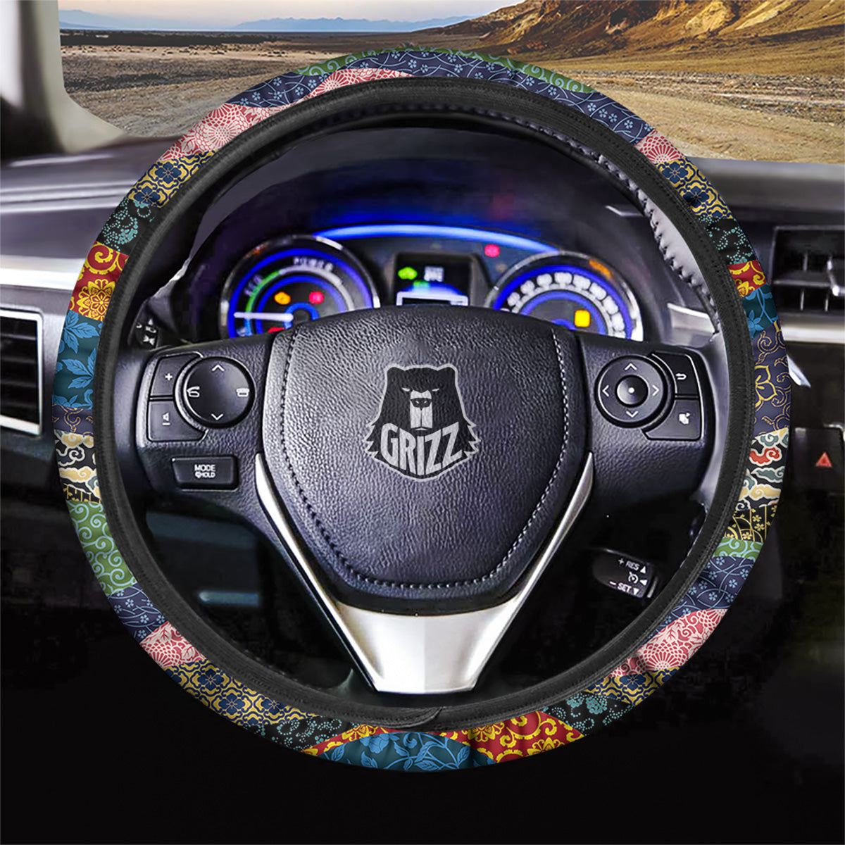 Chinese Fabric Art Print Pattern Car Steering Wheel Cover-grizzshop