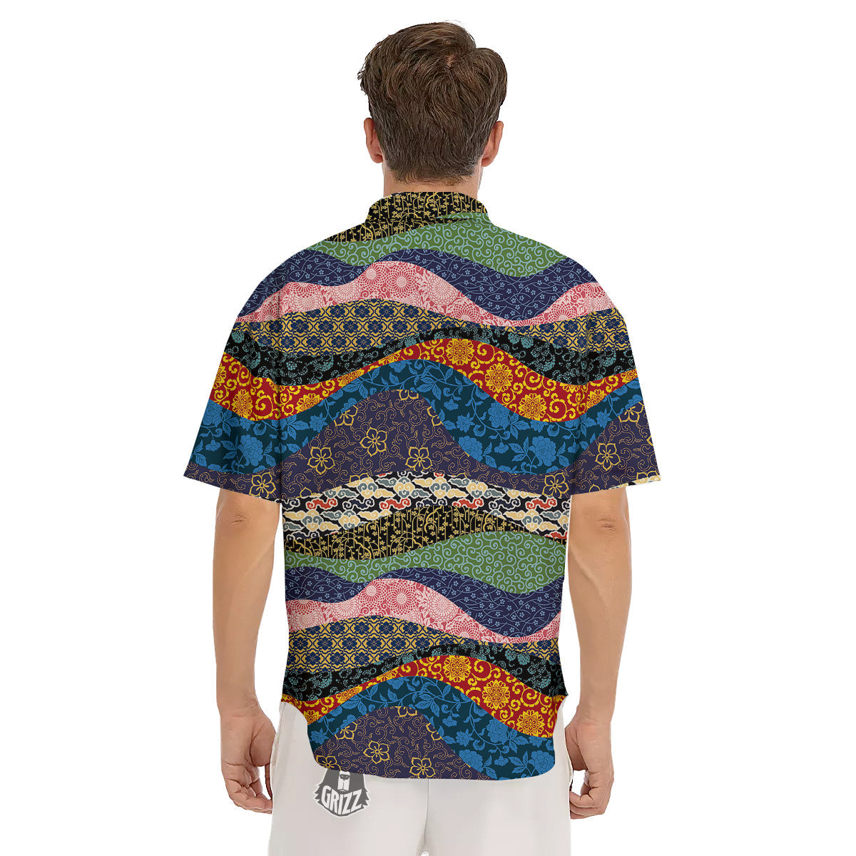 Chinese Fabric Art Print Pattern Men's Short Sleeve Shirts-grizzshop