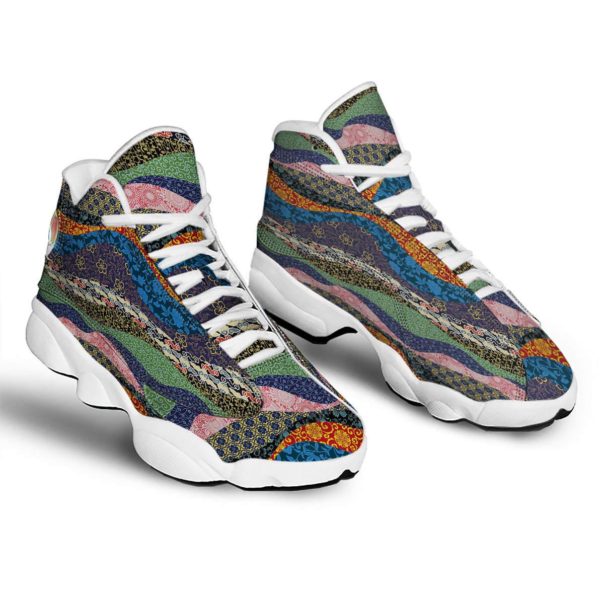 Chinese Fabric Art Print Pattern White Basketball Shoes-grizzshop