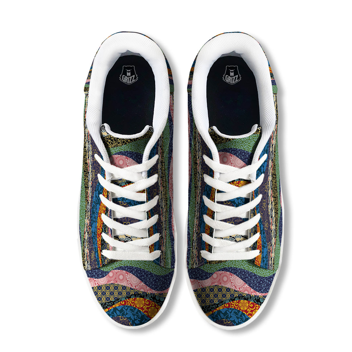 Chinese Fabric Art Print Pattern White Low Top Sneakers-grizzshop
