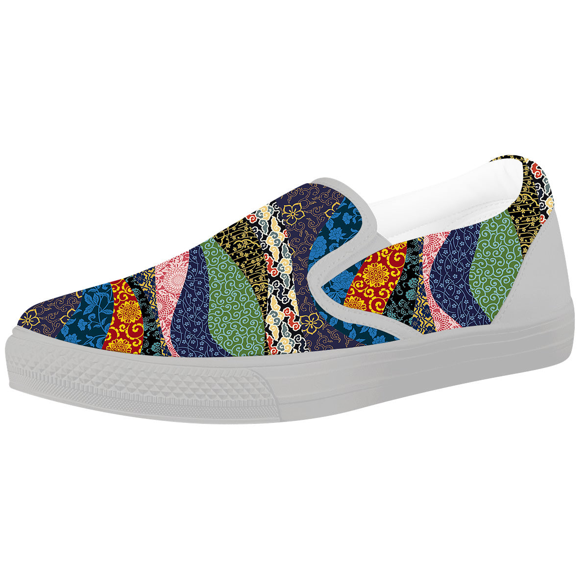 Chinese Fabric Art Print Pattern White Slip On Shoes-grizzshop