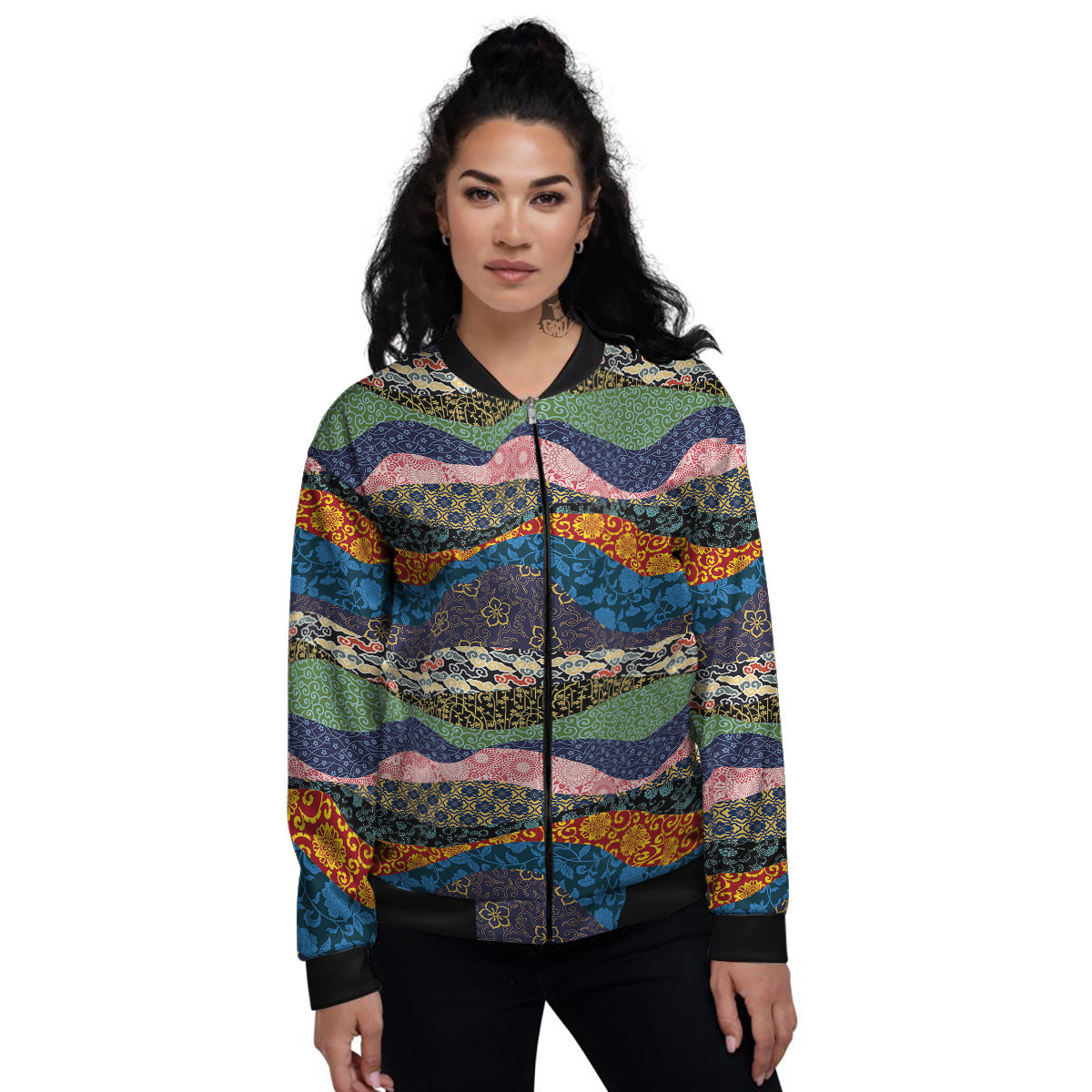 Chinese Fabric Art Print Pattern Women's Bomber Jacket-grizzshop