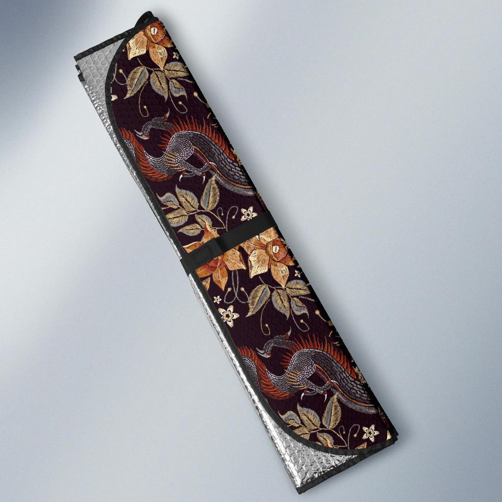 Chinese Floral Dragon Pattern Print Car Sun Shade-grizzshop