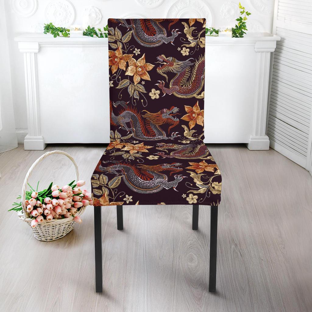 Chinese Floral Dragon Pattern Print Chair Cover-grizzshop