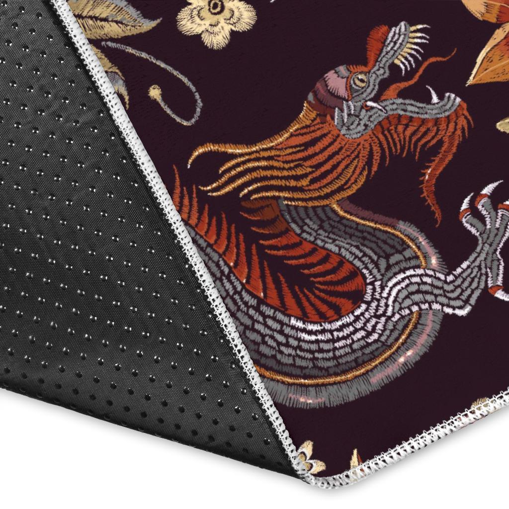 Chinese Floral Dragon Pattern Print Floor Mat-grizzshop