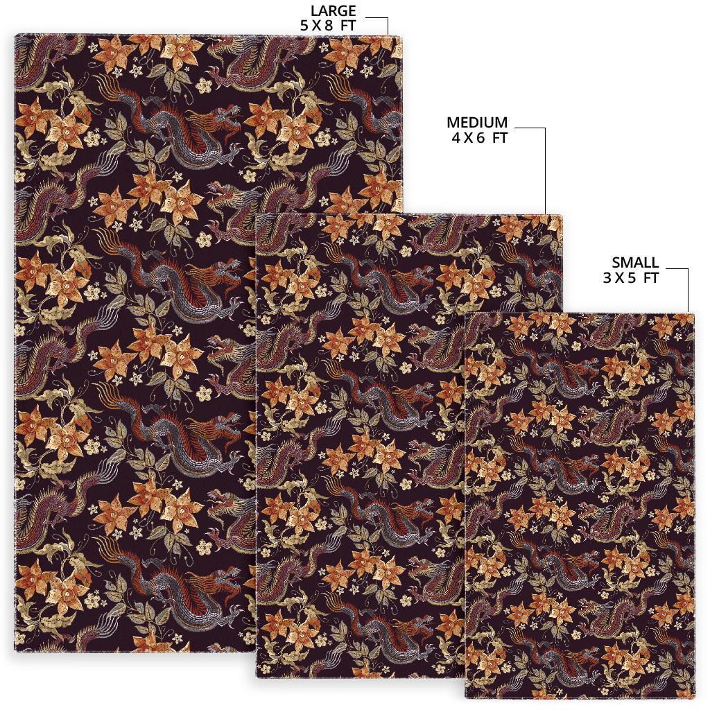 Chinese Floral Dragon Pattern Print Floor Mat-grizzshop