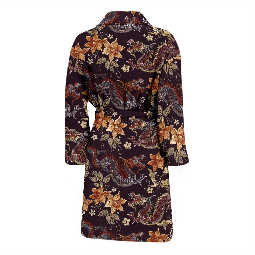 Chinese Floral Dragon Pattern Print Men Long Robe-grizzshop