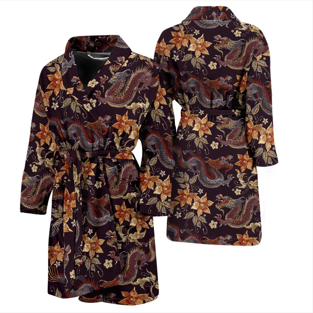 Chinese Floral Dragon Pattern Print Men Long Robe-grizzshop