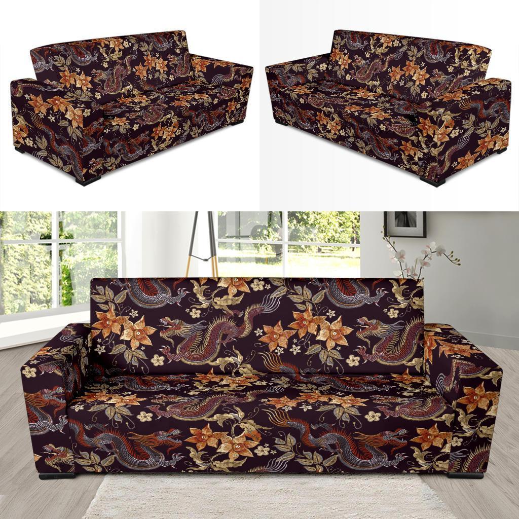 Chinese Floral Dragon Pattern Print Sofa Covers-grizzshop