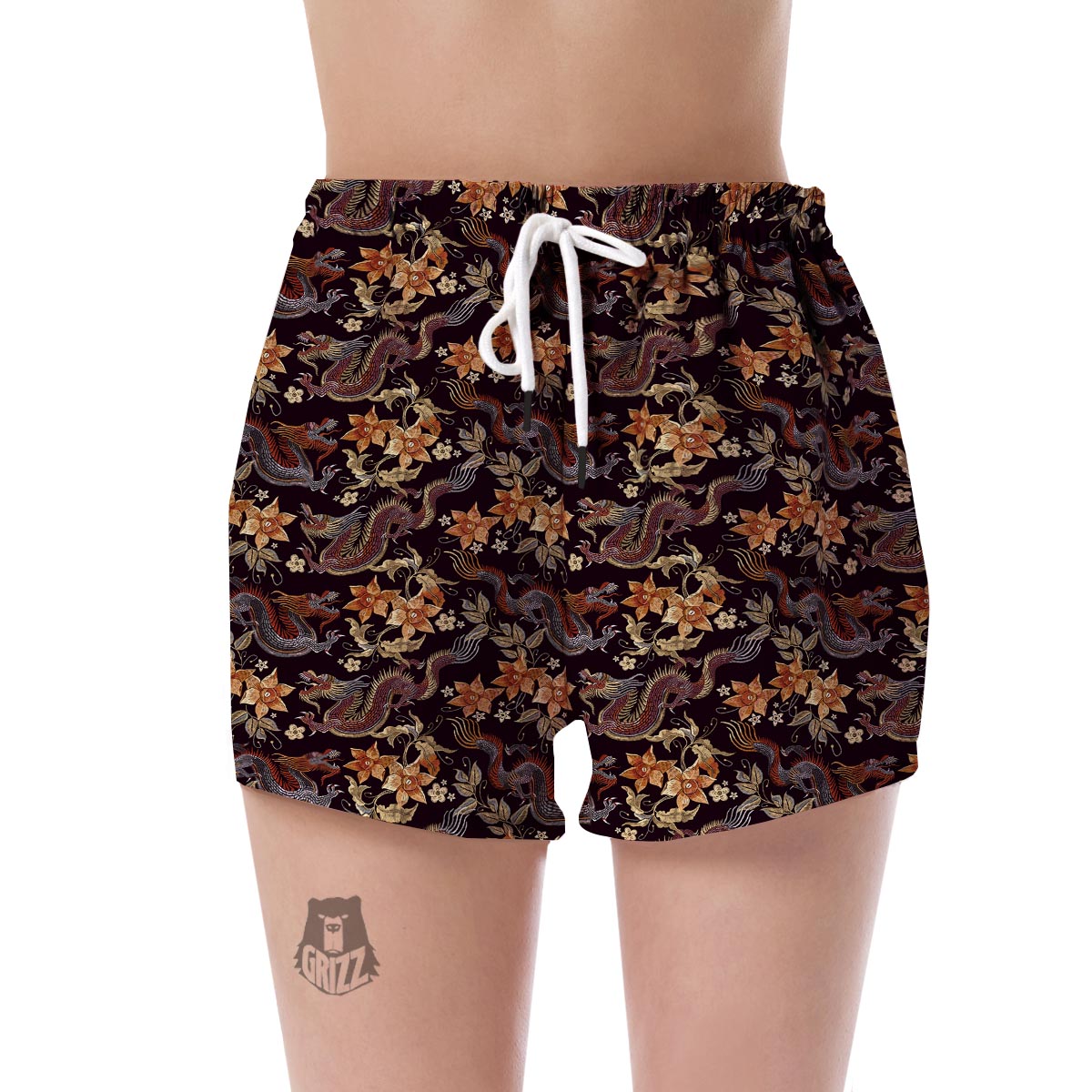Chinese Floral Dragon Pattern Print Women's Shorts-grizzshop