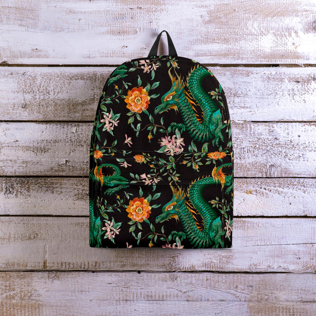 Chinese Green Dragon Print Backpack-grizzshop