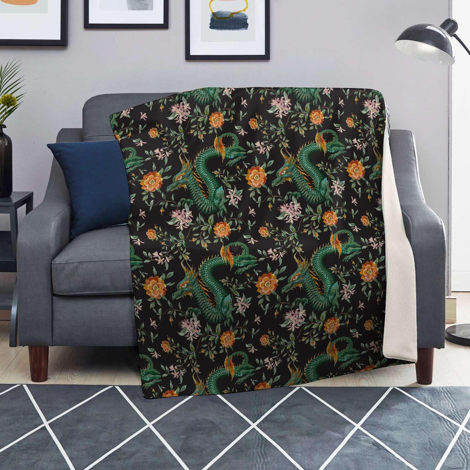 Chinese Green Dragon Print Blanket-grizzshop