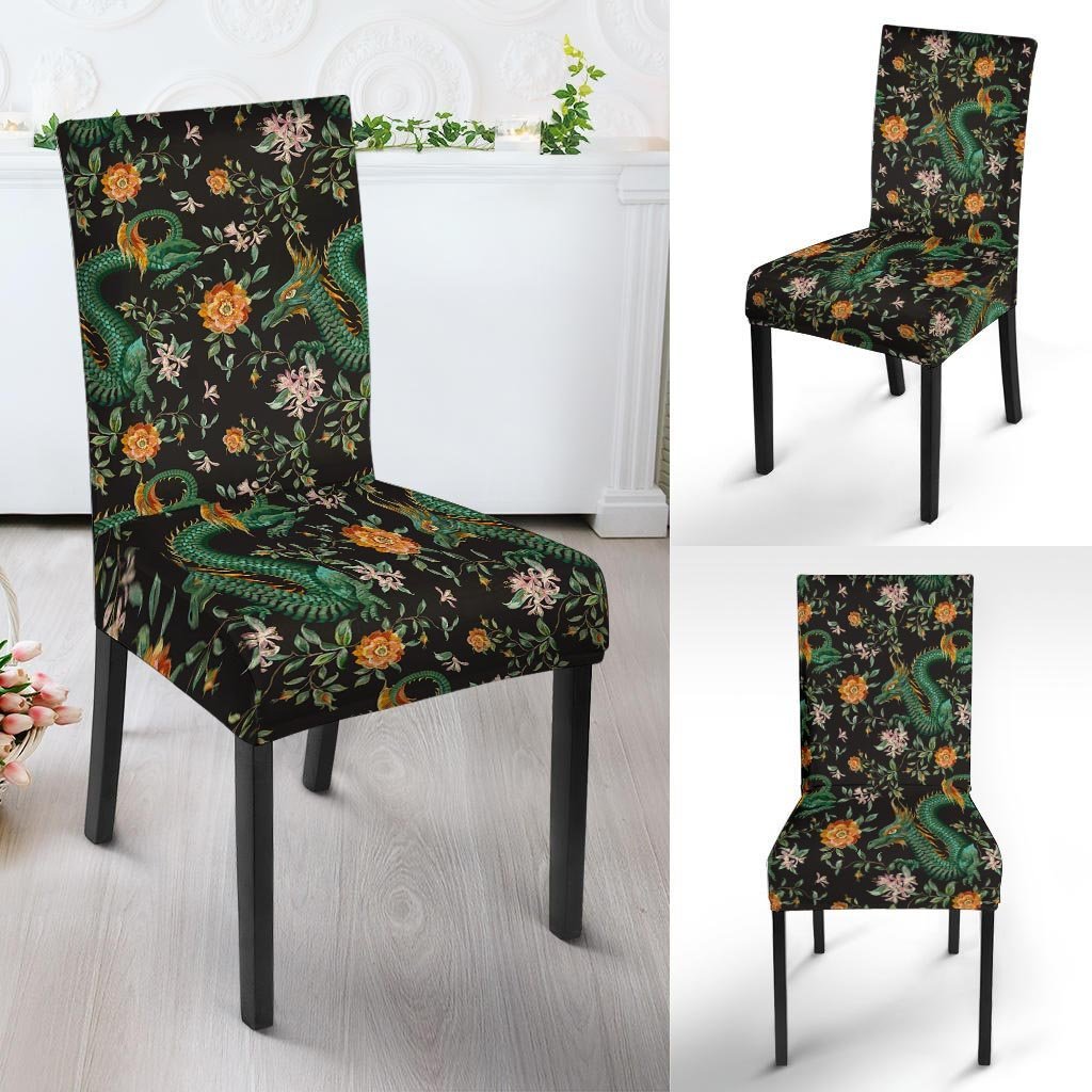 Chinese Green Dragon Print Chair Cover-grizzshop