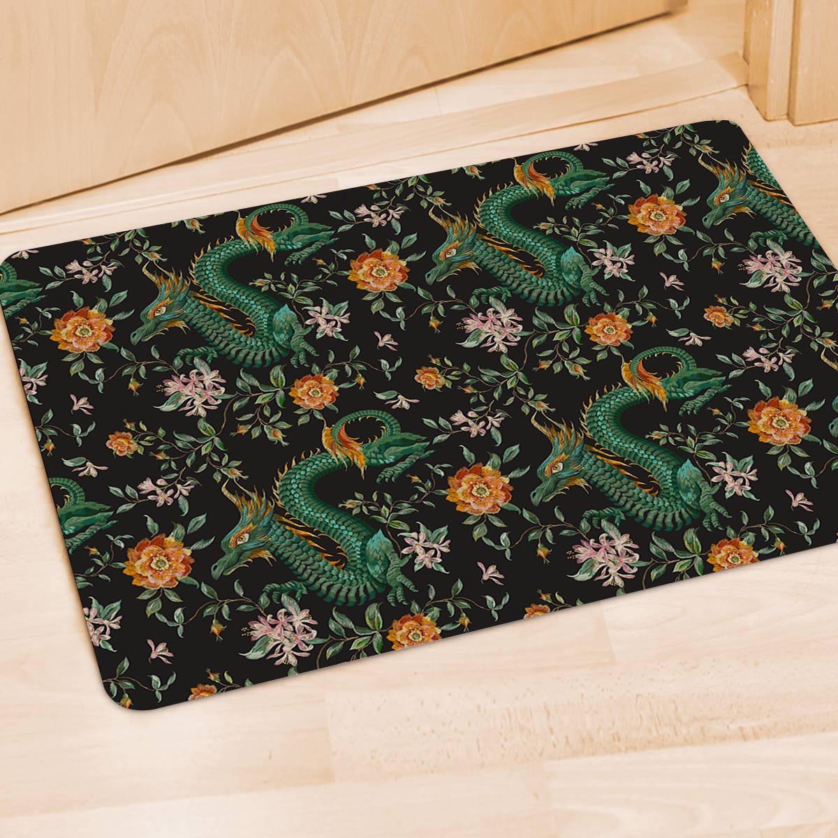 Chinese Green Dragon Print Door Mat-grizzshop