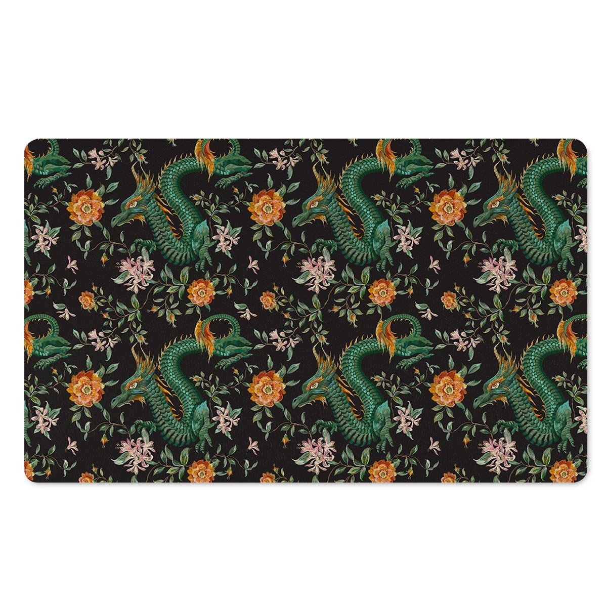 Chinese Green Dragon Print Door Mat-grizzshop