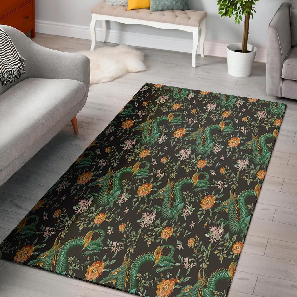 Chinese Green Dragon Print Floor Mat-grizzshop