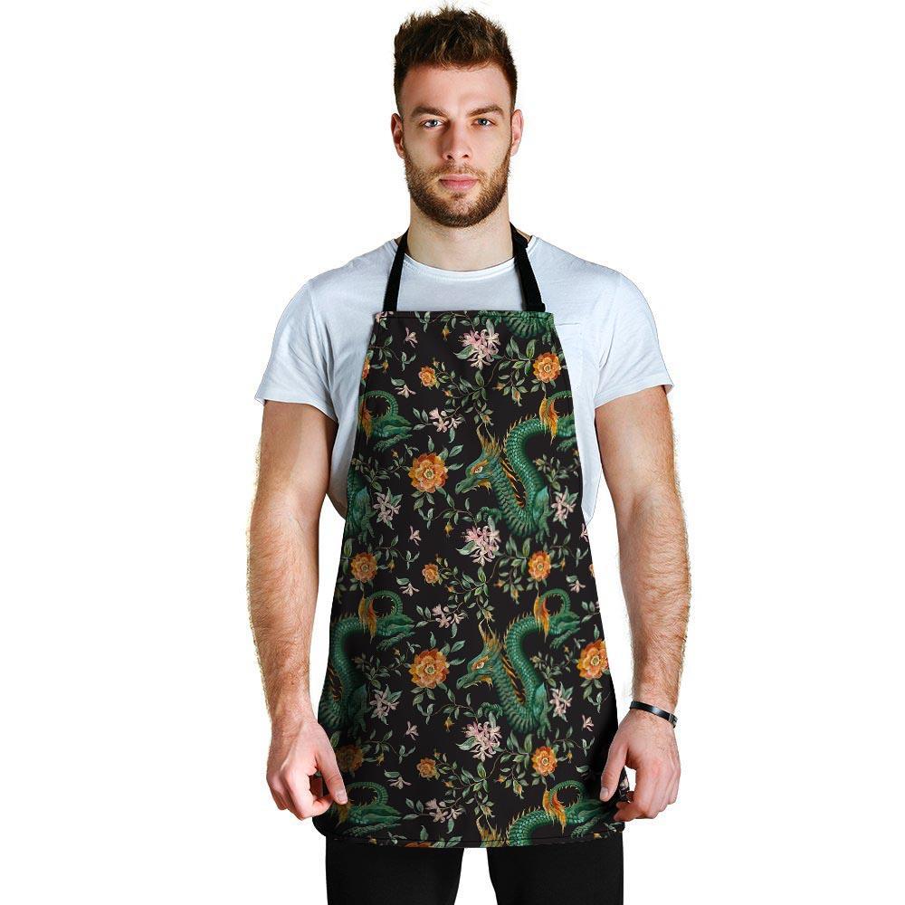 Chinese Green Dragon Print Men's Apron-grizzshop